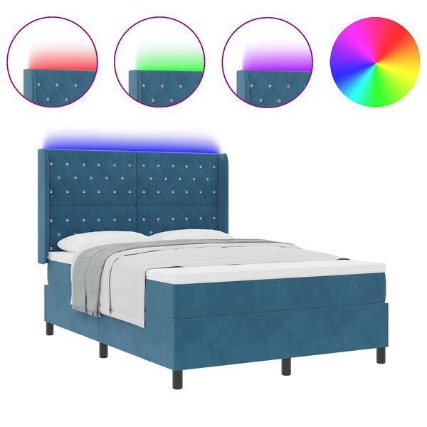 vidaXL Boxspringbett mit LED-Lichtleisten Blau 140 x 190 cm Samt