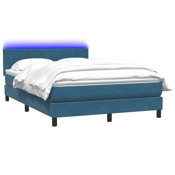 vidaXL Boxspringbett mit Matratze & LED Dunkelblau 160x210 cm Samt