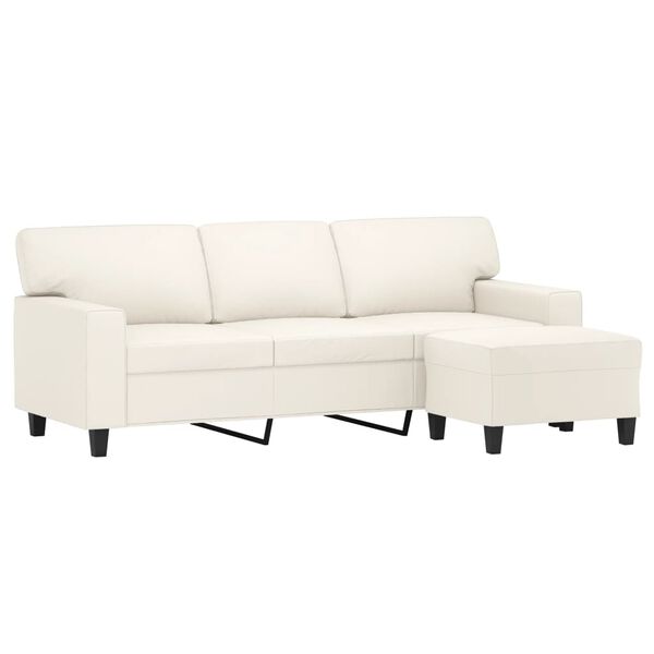 vidaXL 3-Sitzer-Sofa mit Hocker Creme 180 cm Kunstleder