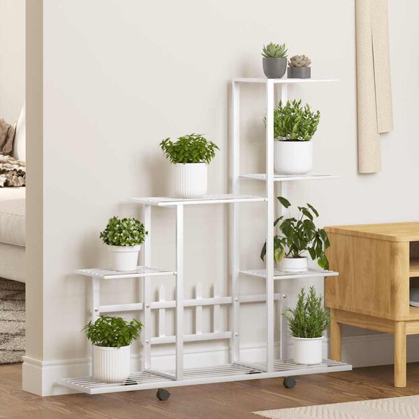 vidaXL Blumenst&auml;nder auf Rollen 94,5x25x92,5 cm Wei&szlig; Metall