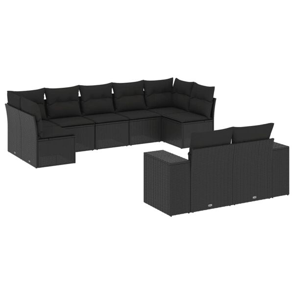 vidaXL 9-tlg. Garten-Sofagarnitur mit Kissen Schwarz Poly Rattan