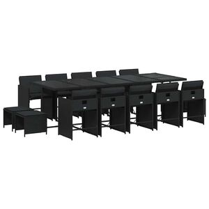 vidaXL 15-tlg. Garten-Essgruppe mit Kissen Schwarz Poly Rattan