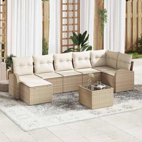 vidaXL Garten-Sofa-Set mit Kissen 8 pcs Beige Poly Rattan