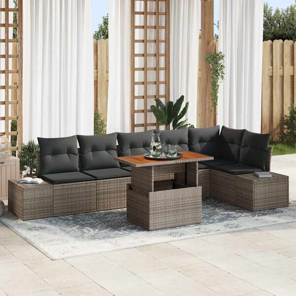 vidaXL Garten-Sofa-Set mit Speicher 7 pcs Grau Poly Rattan