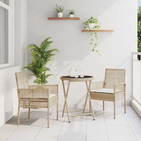vidaXL Garten Bistro Set 3 pcs Beige Poly-Rattan