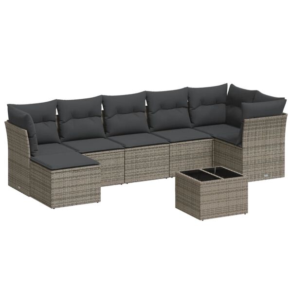 vidaXL 8-tlg. Garten-Sofagarnitur mit Kissen Grau Poly Rattan