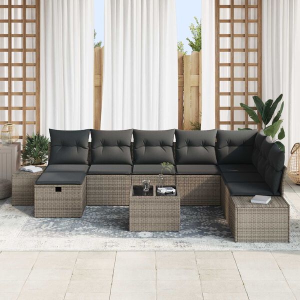 vidaXL Gartensofa-set mit Kissen 9 pcs Grau Poly-Rattan