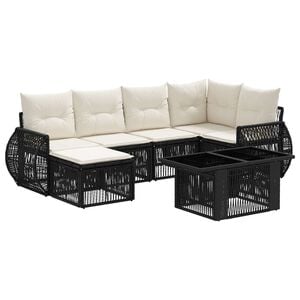 vidaXL Gartensofa-set 7 stk. Schwarz und Cremewei&szlig; Poly-Rattan