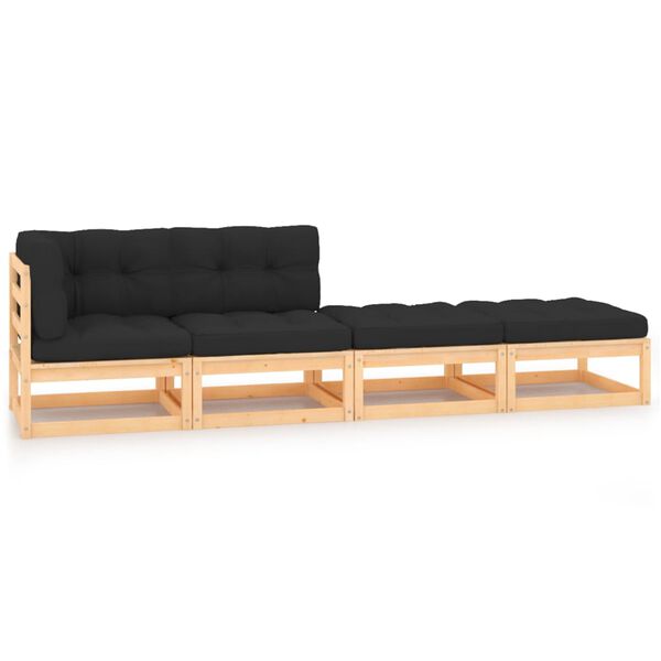 vidaXL 4-tlg. Garten-Lounge-Set mit Kissen Massivholz Kiefer
