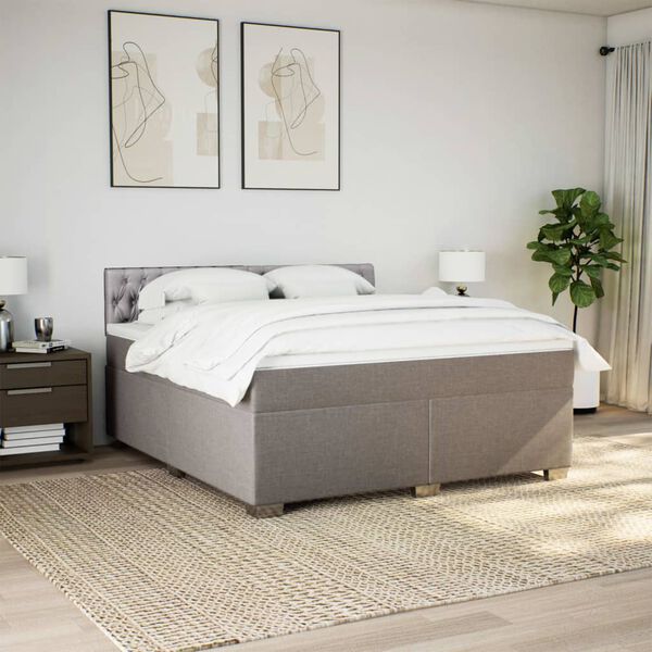 vidaXL Boxspringbett mit Matratze Taupe 180x200 cm Stoff