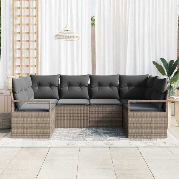 vidaXL Sofa Set mit Kissen 6 pcs Grau Poly-Rattan