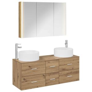 vidaXL Badezimmerm&ouml;bel-Set 4 stk. Artisan-Eiche Ingenieurholz und Glas
