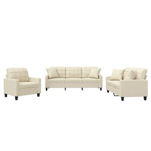 vidaXL 3-tlg. Sofagarnitur mit Kissen Creme Kunstleder