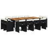 vidaXL 13-tlg. Garten-Essgruppe mit Kissen Schwarz Poly Rattan