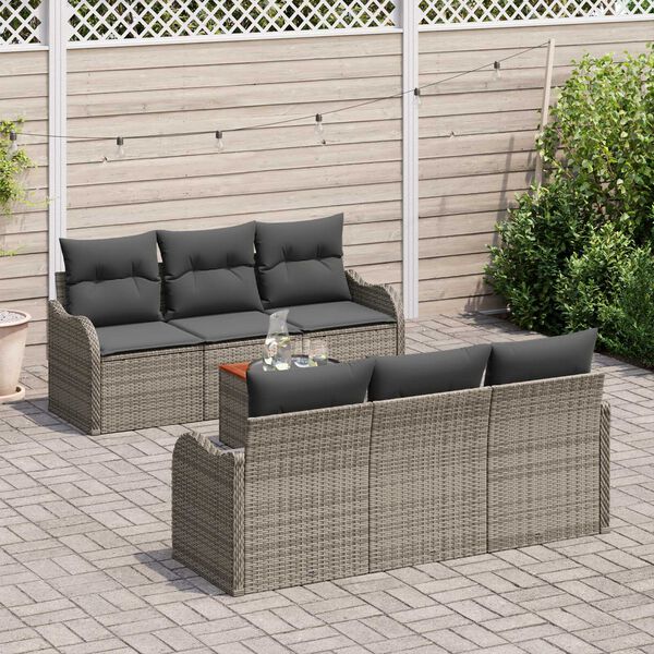 vidaXL Gartensofa-set mit Kissen 7 pcs Grau Poly-Rattan