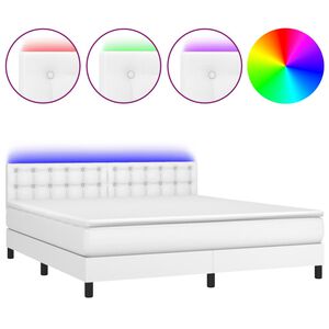 vidaXL Boxspringbett mit Matratze & LED Wei&szlig; 180x200 cm Kunstleder
