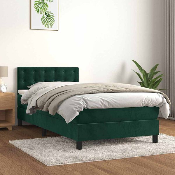 vidaXL Boxspringbett mit Matratze Dunkelgr&uuml;n 90x200 cm Samt