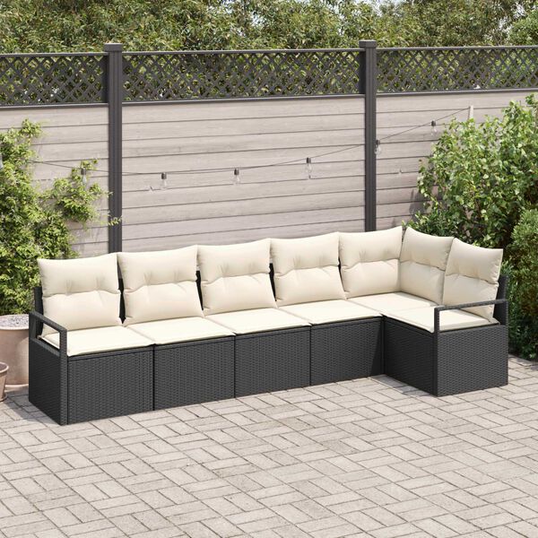 vidaXL Gartensofa-set mit Kissen 6 pcs Schwarz und Wei&szlig; Poly-Rattan