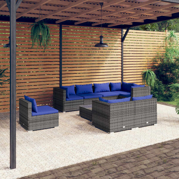 vidaXL 9-tlg. Garten-Lounge-Set mit Kissen Poly Rattan Grau