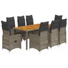 vidaXL 9-tlg. Garten-Bistro-Set mit Kissen Grau Poly Rattan