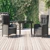 vidaXL 3-tlg. Garten-Essgruppe mit Kissen Schwarz Poly Rattan