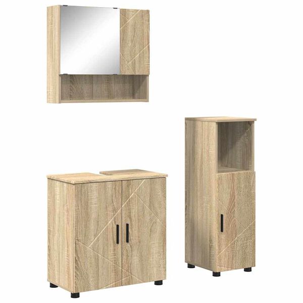 vidaXL Badezimmerm&ouml;bel-Set 3 pcs Sonoma-Eiche Holzwerkstoff & Metall