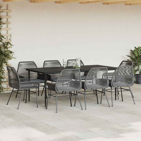 vidaXL 9-tlg. Garten-Essgruppe mit Kissen Schwarz Poly Rattan Glas