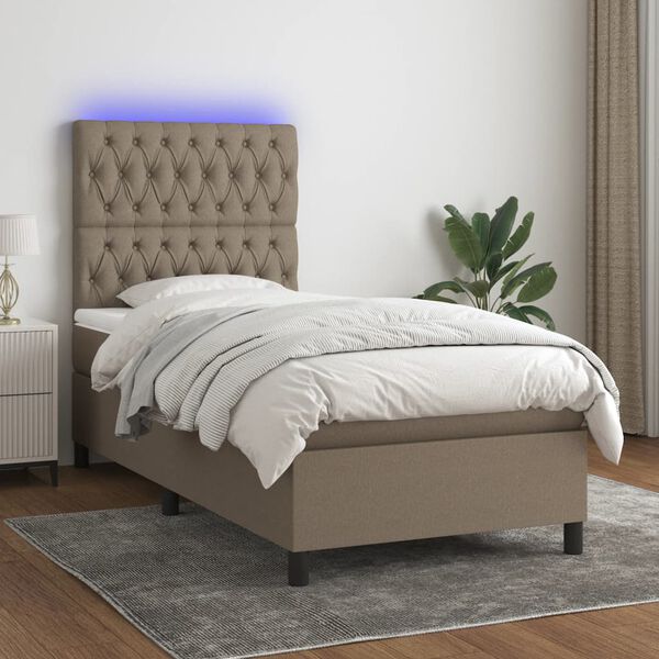 vidaXL Boxspringbett mit Matratze & LED Taupe 80x200 cm Stoff