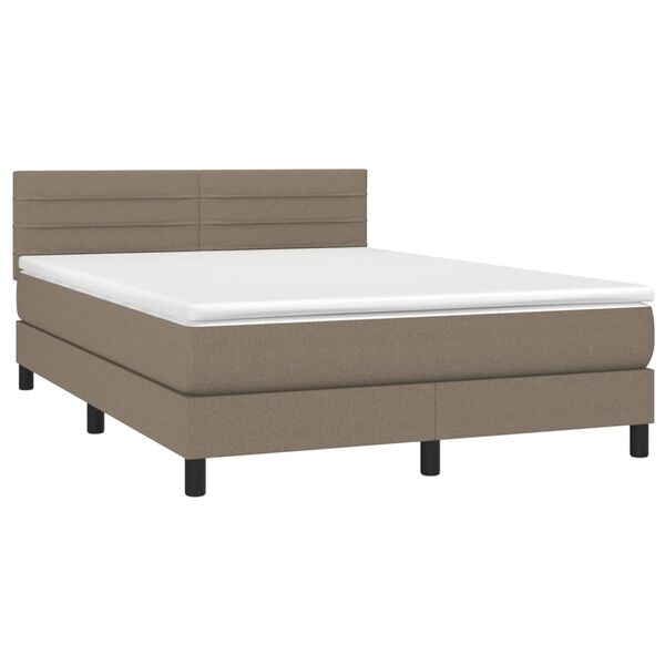 vidaXL Boxspringbett mit Matratze & LED Taupe 140x200 cm Stoff