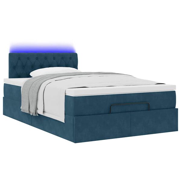 vidaXL Ottoman-Bett mit Matratze & LEDs Dunkelblau 120x200 cm Samt