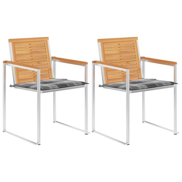 vidaXL Gartenst&uuml;hle mit Kissen 2 Stk. Massivholz Teak und Stahl