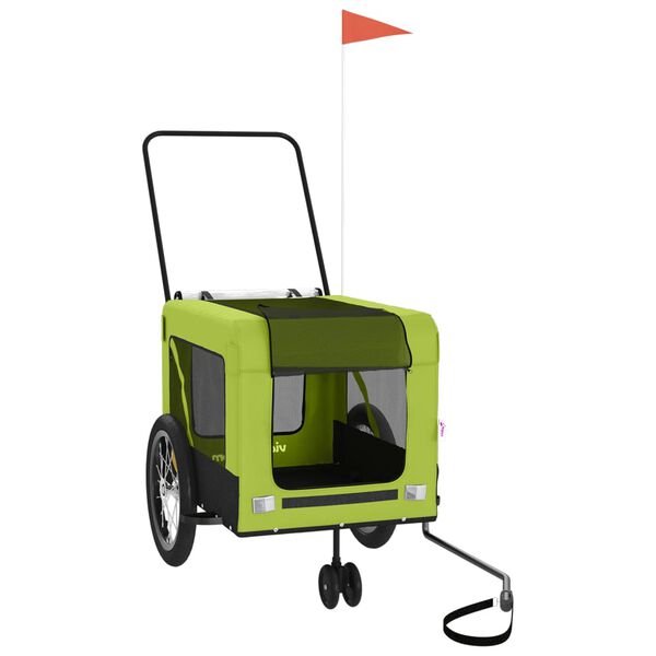 vidaXL Fahrradanhänger Hunde Grün und Schwarz Oxford-Gewebe & Eisen