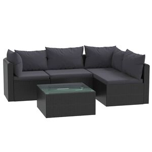 vidaXL 5-tlg. Garten-Lounge-Set mit Auflagen Poly Rattan Schwarz