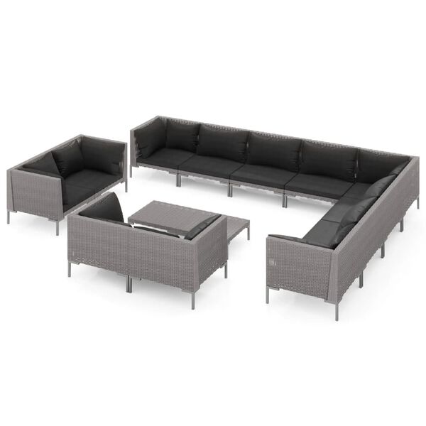 vidaXL 13-tlg. Garten-Lounge-Set mit Kissen Poly Rattan Dunkelgrau