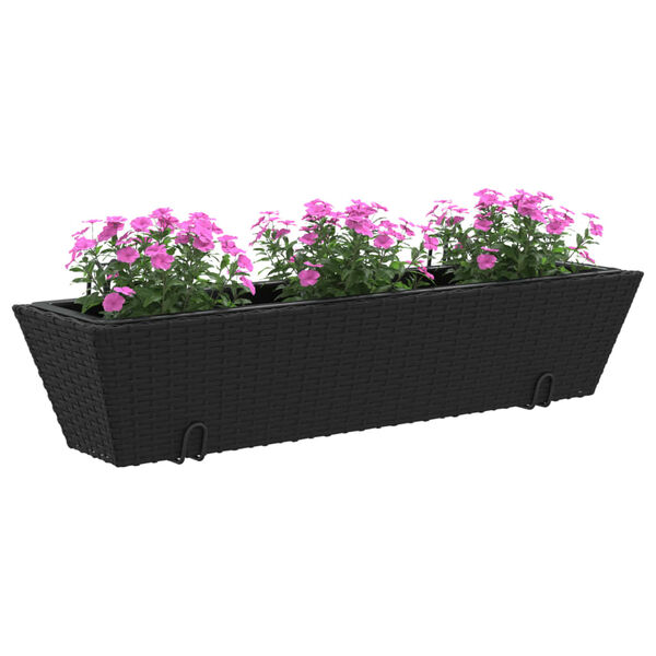 vidaXL Pflanzkasten mit Haken 2 Stk. Schwarz Poly Rattan