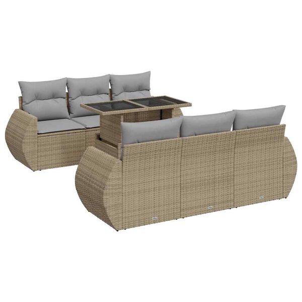 vidaXL 7-tlg. Garten-Sofagarnitur mit Kissen Beige Poly Rattan