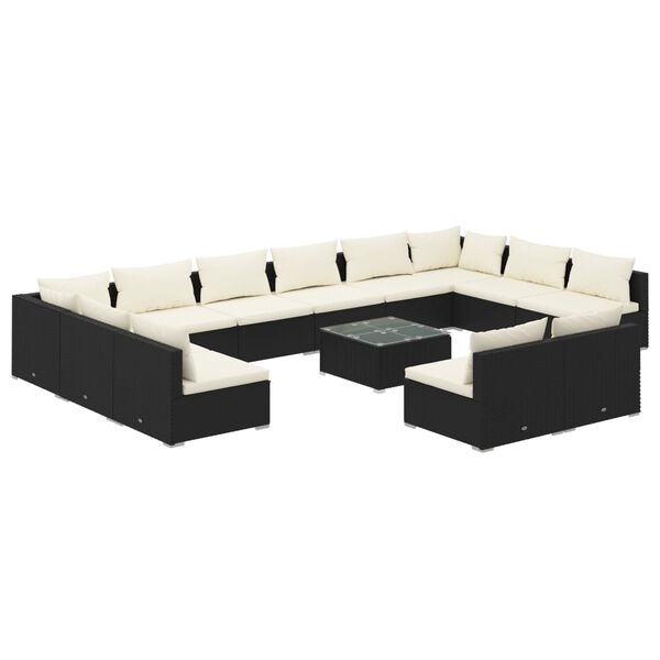 vidaXL 13-tlg. Garten-Lounge-Set mit Kissen Schwarz Poly Rattan