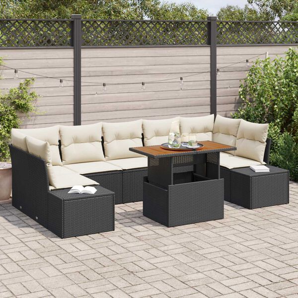 vidaXL Garten-Sofa-Set mit Speicher 8 pcs Schwarz Poly Rattan
