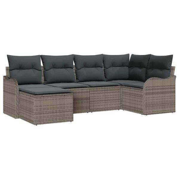 vidaXL Garten-Sofa-Set mit Kissen 6 pcs Grau Poly Rattan