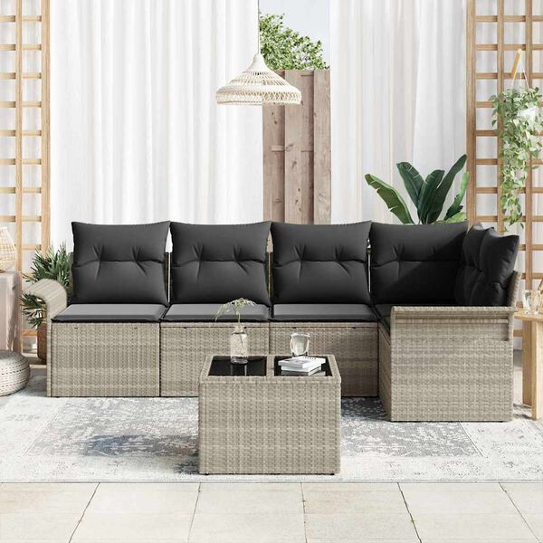 vidaXL Gartensofa-set mit Kissen 6 pcs Grau Poly-Rattan