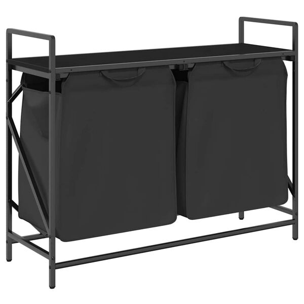 vidaXL W&auml;schekorb 2 F&auml;cher mit Ablage Schwarz Eichen-Optik