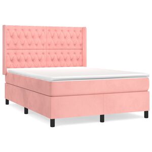 vidaXL Boxspringbett mit Matratze Rosa 140x190 cm Samt
