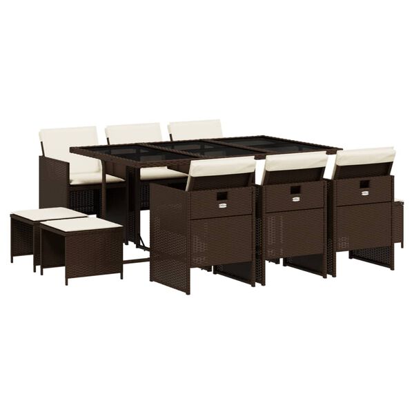 vidaXL 11-tlg. Garten-Essgruppe mit Kissen Braun Poly Rattan