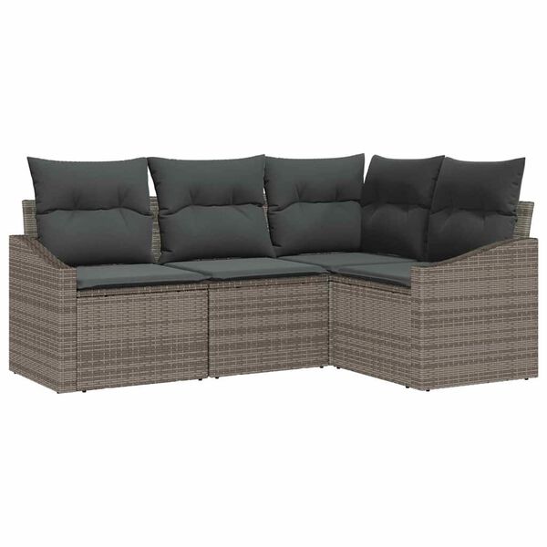 vidaXL Sofa Set mit Kissen 4 pcs Grau Poly-Rattan