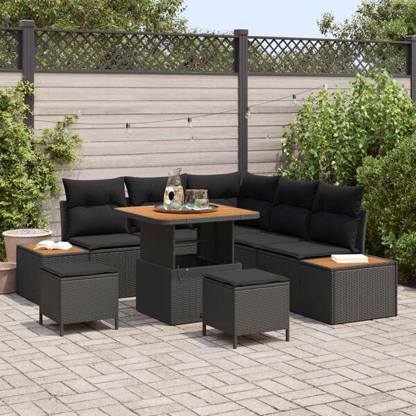 vidaXL Gartensofa-set 8 pcs Schwarz Poly-Rattan