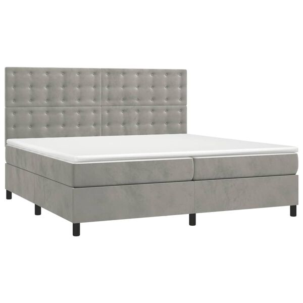 vidaXL Boxspringbett mit Matratze Hellgrau 200x200 cm Samt