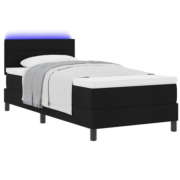 vidaXL Boxspringbett mit Matratze mit LED Schwarz 90 x 190 cm Stoff