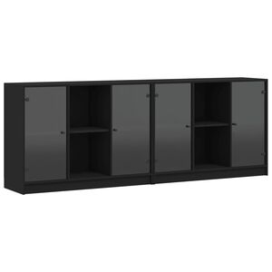 vidaXL B&uuml;cherschrank mit T&uuml;ren Schwarz 204x37x75 cm Holzwerkstoff