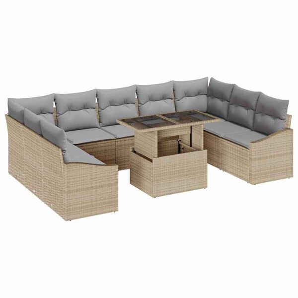 vidaXL Sofa Set mit Kissen 10 pcs Beige und Hellgrau Poly-Rattan