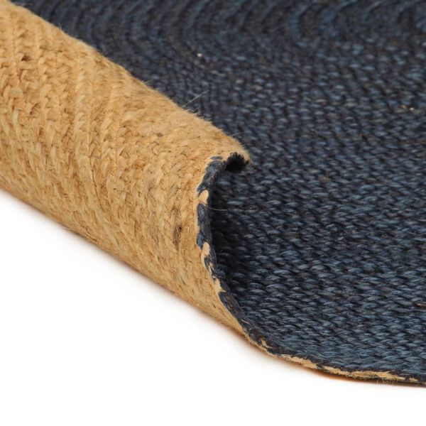vidaXL Wendeteppich Geflochten Marineblau und Natur 150 cm Jute Rund
